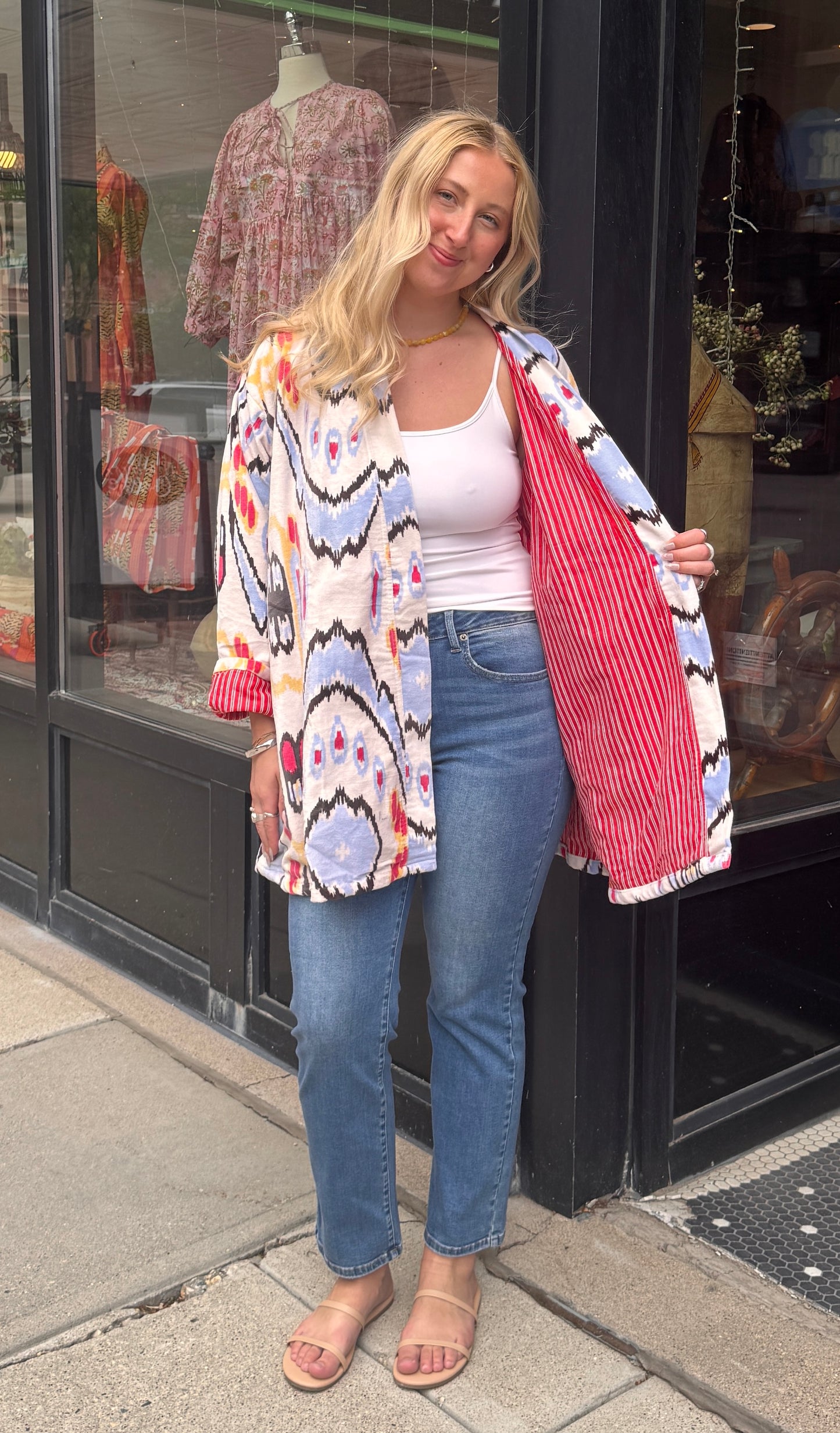 Free Size Velvet White & Multi Designed Jacket