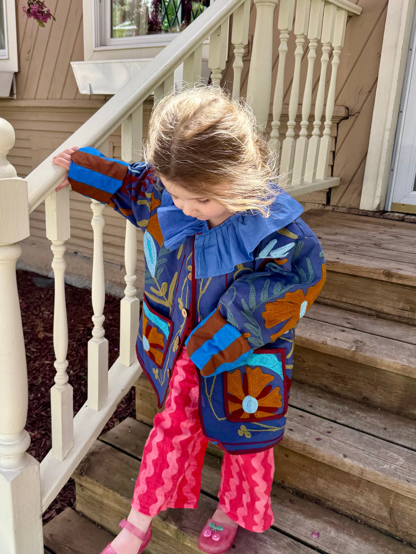 Embroidered Blue Ruffle Jacket