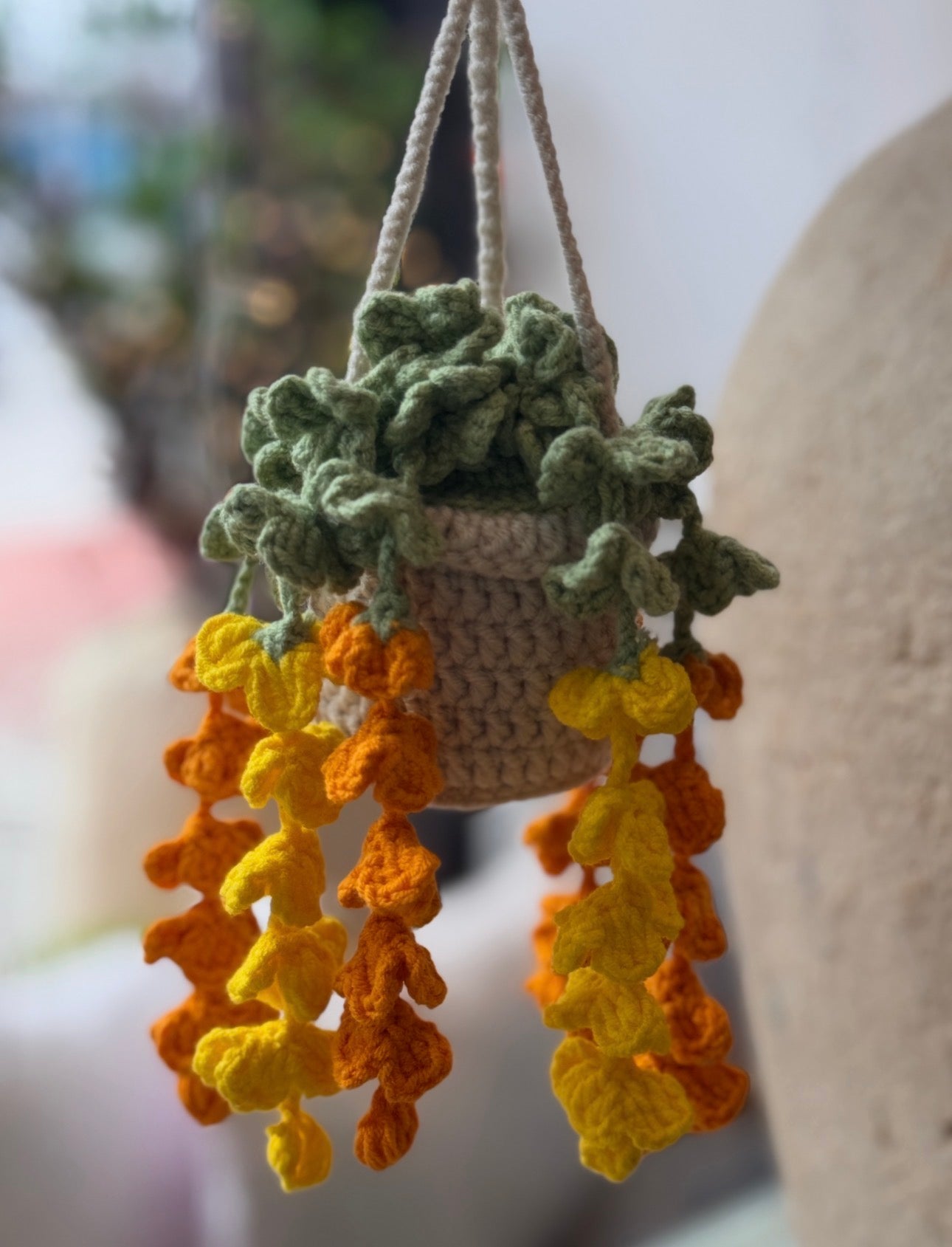 Hand Crocheted Yellow Wisteria Hanging Plant