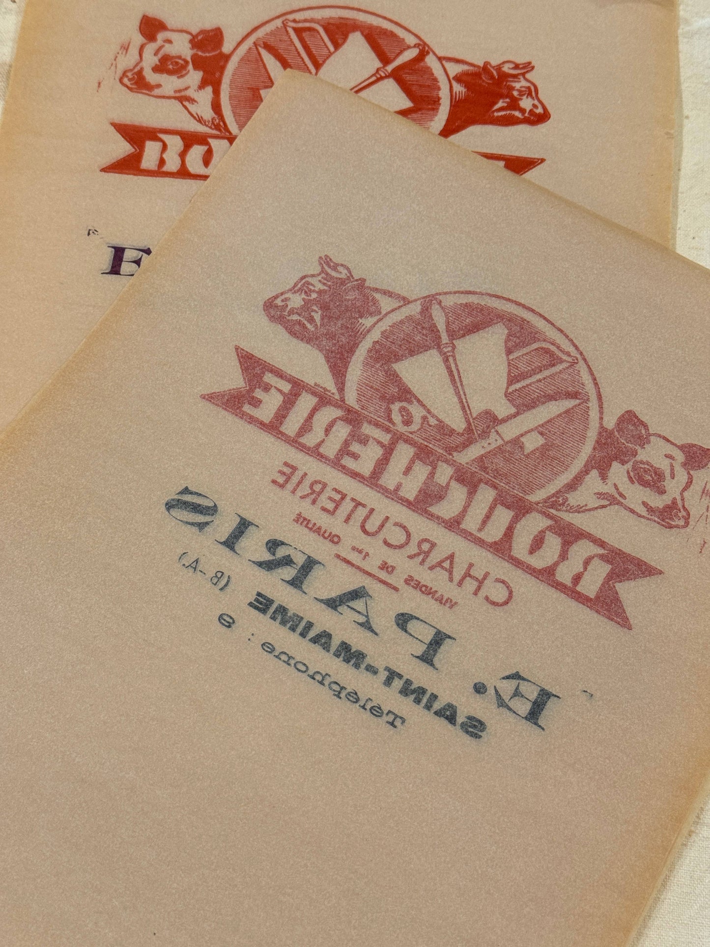 Antique French Butcher & Deli Paper Sheets Bundled Set/10