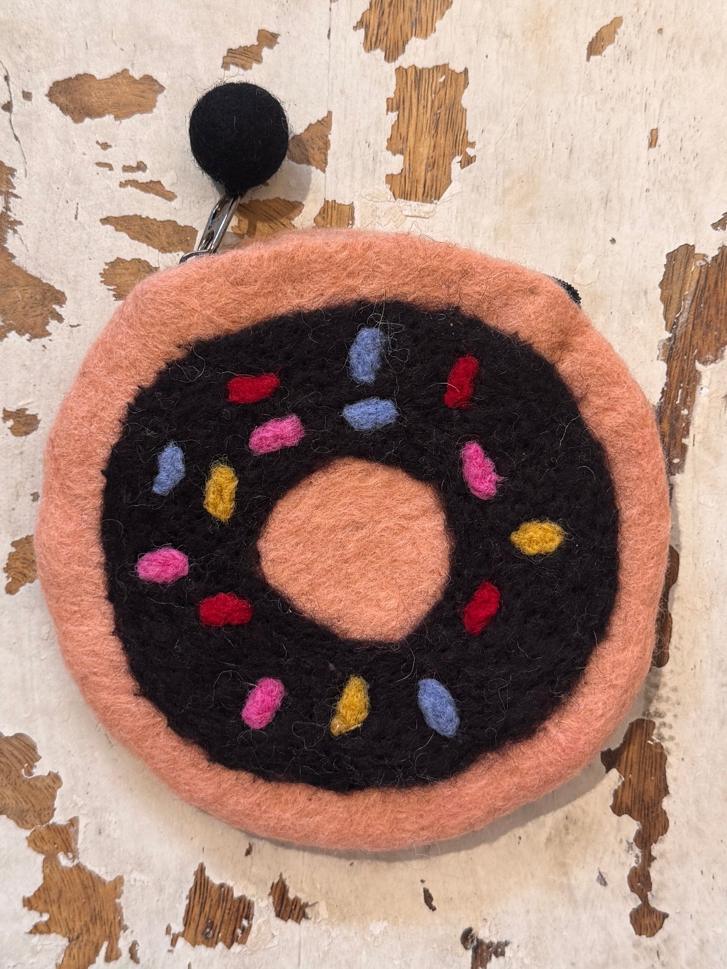 Wool handmade Donut Coin Purse