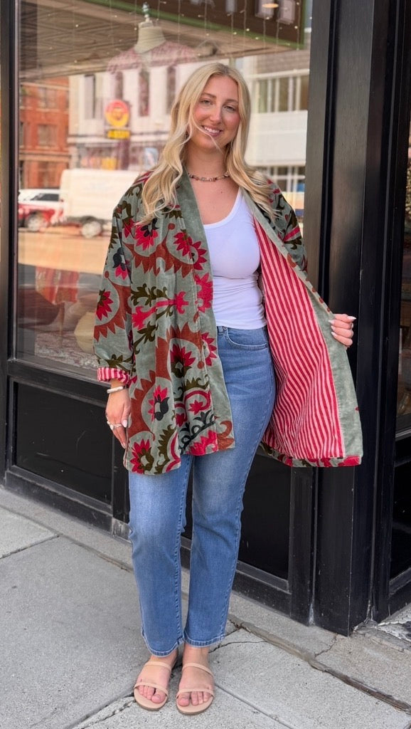 Velvet Free Size Green Colorful Jacket