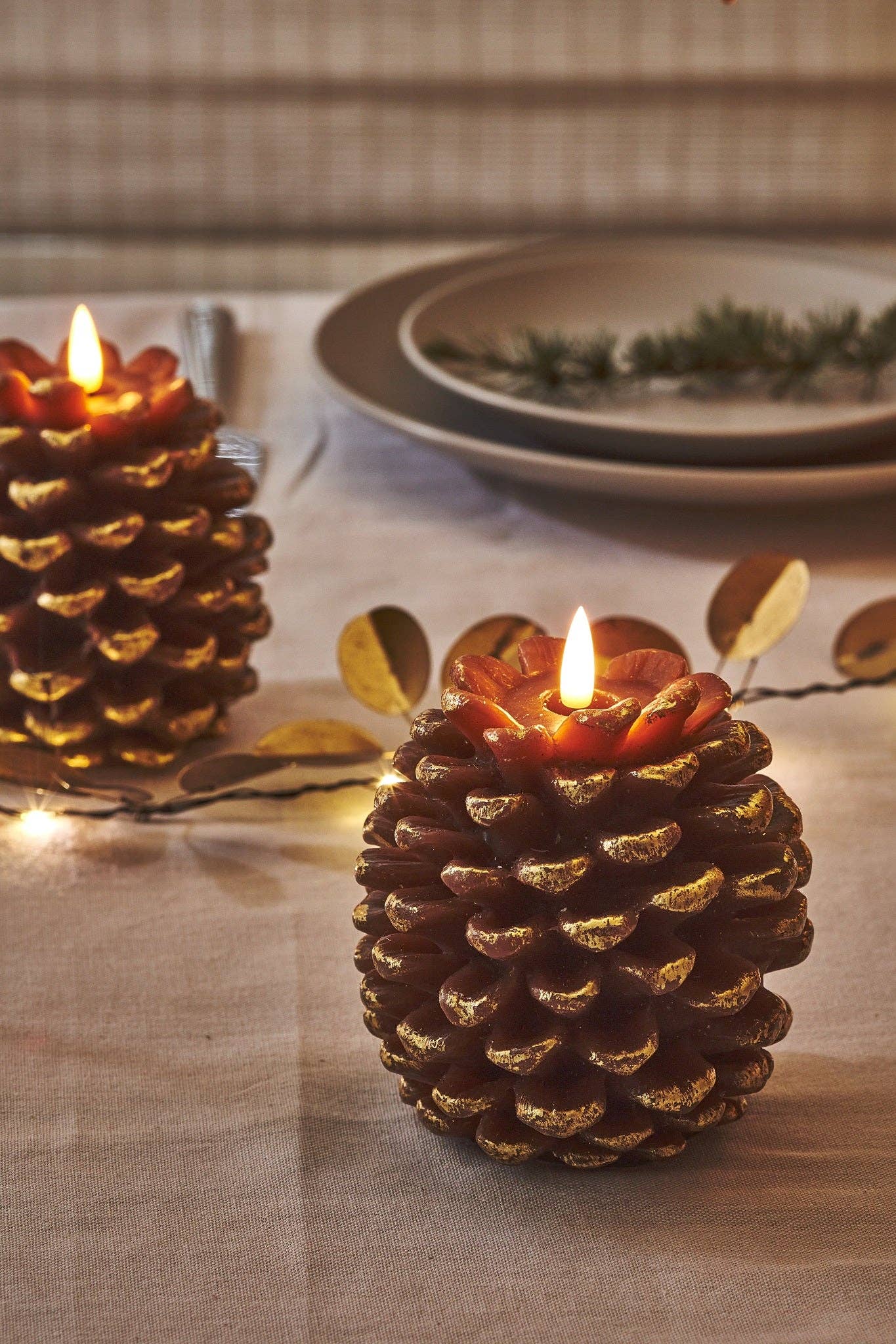 LED Pinecone Candle: Gold