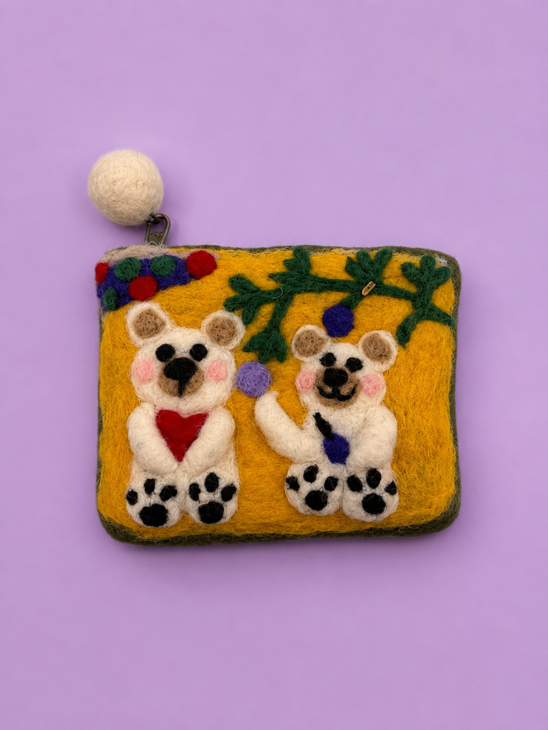 Handmade Felted Wool Two Bears Coin Purse