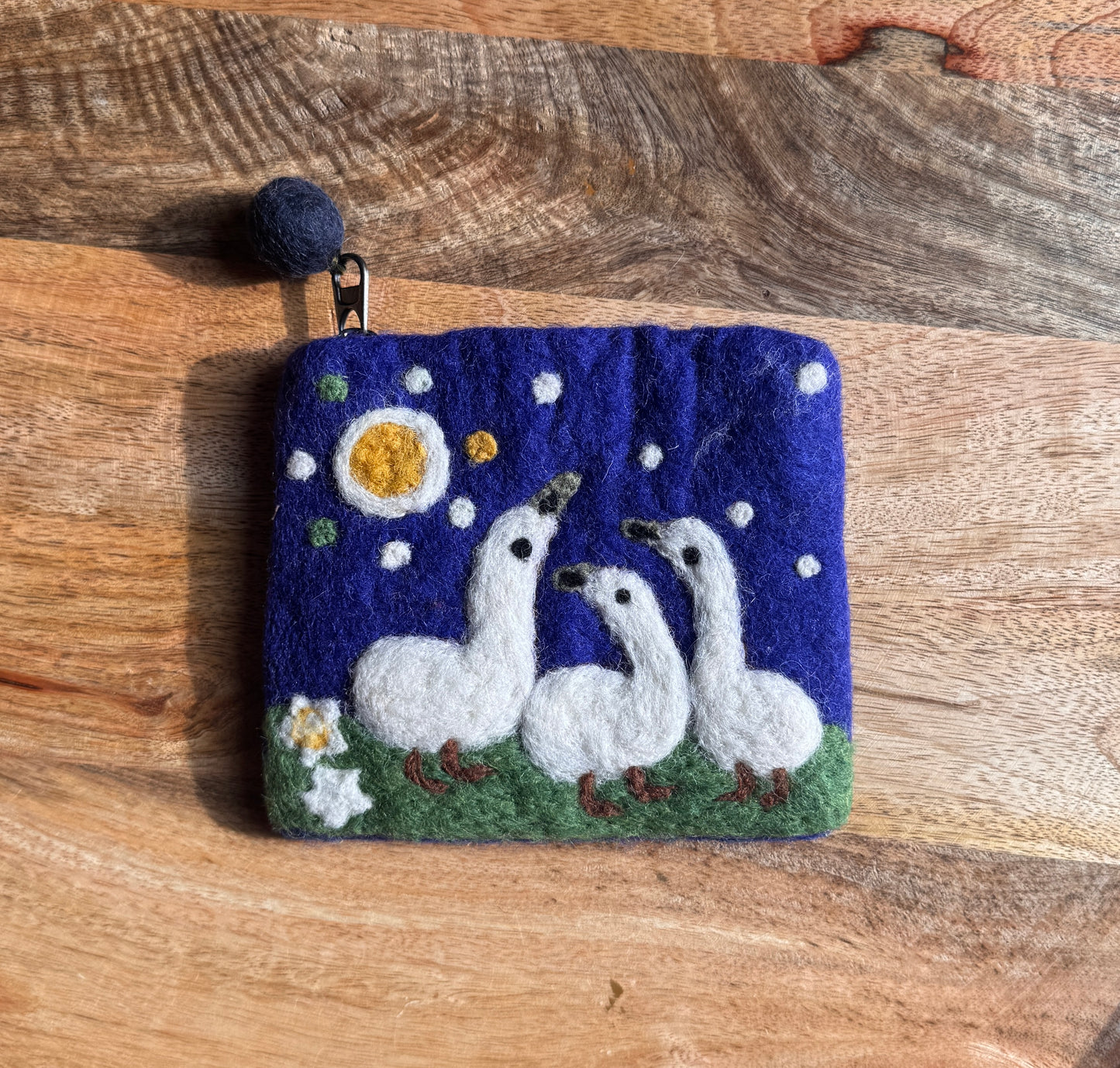 Handmade Wool Felted Three Geese Coin Purse