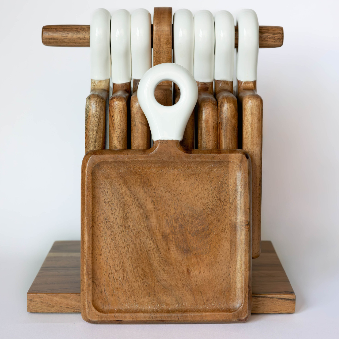 Wood + White Acacia Wood Mini Charcuterie, Set of 8