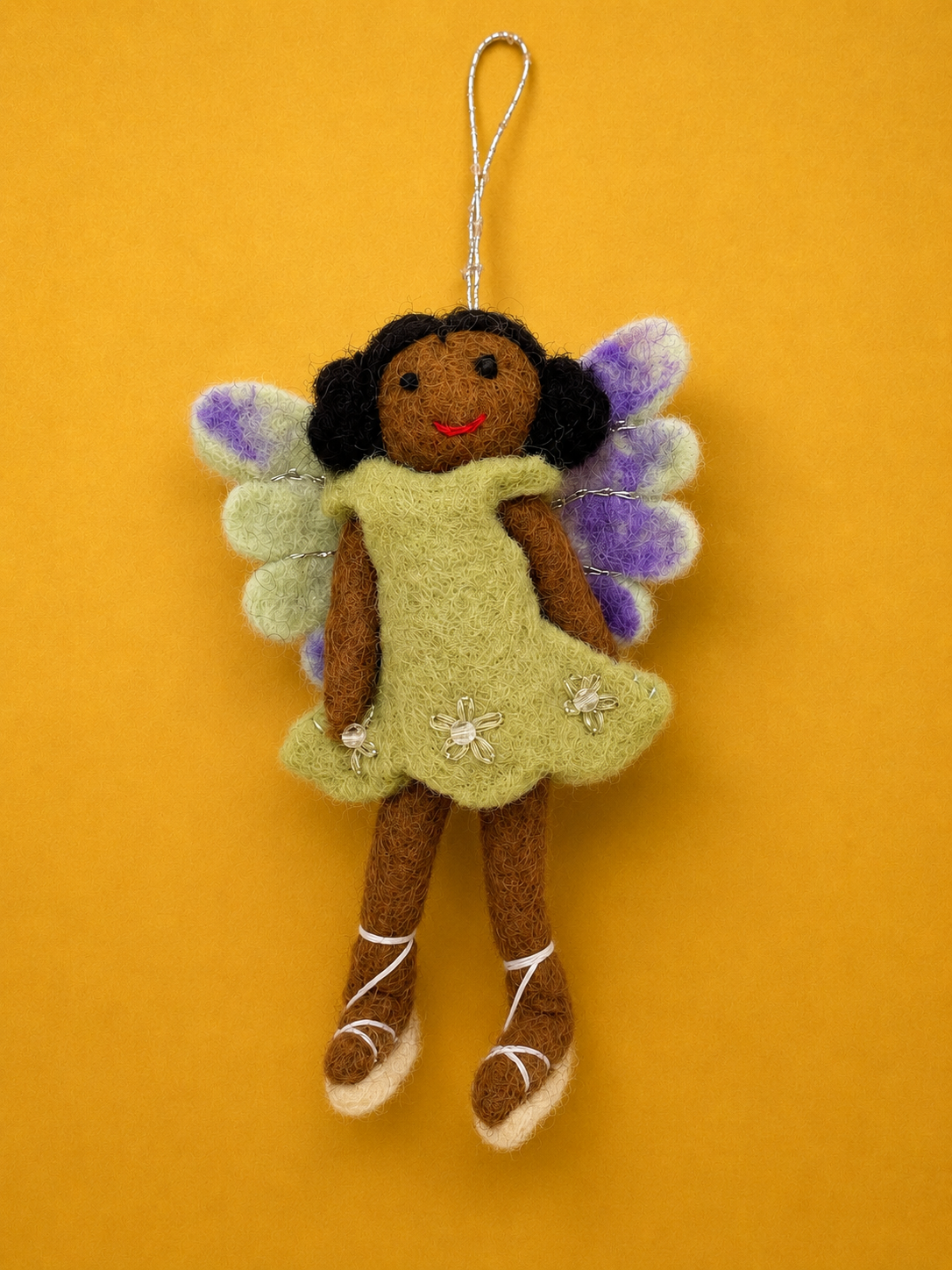Handmade Felted Wool Fairy With Beaded Trim