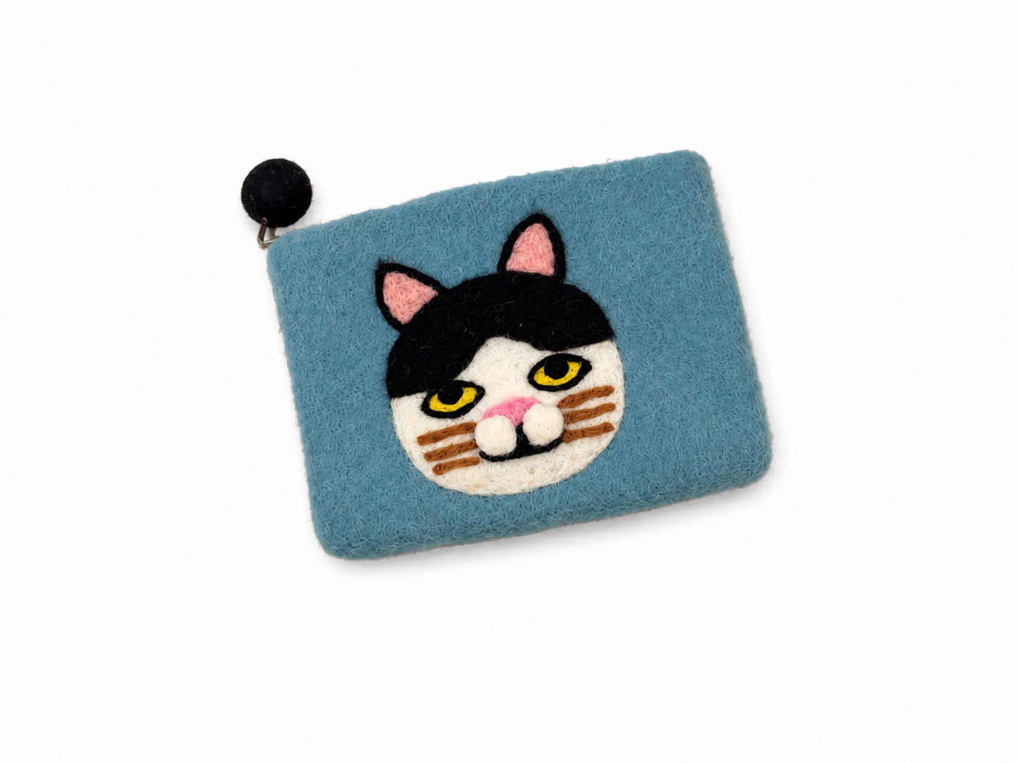 Handmade Felted Wool Kitty Ocean Blue Coin Purse