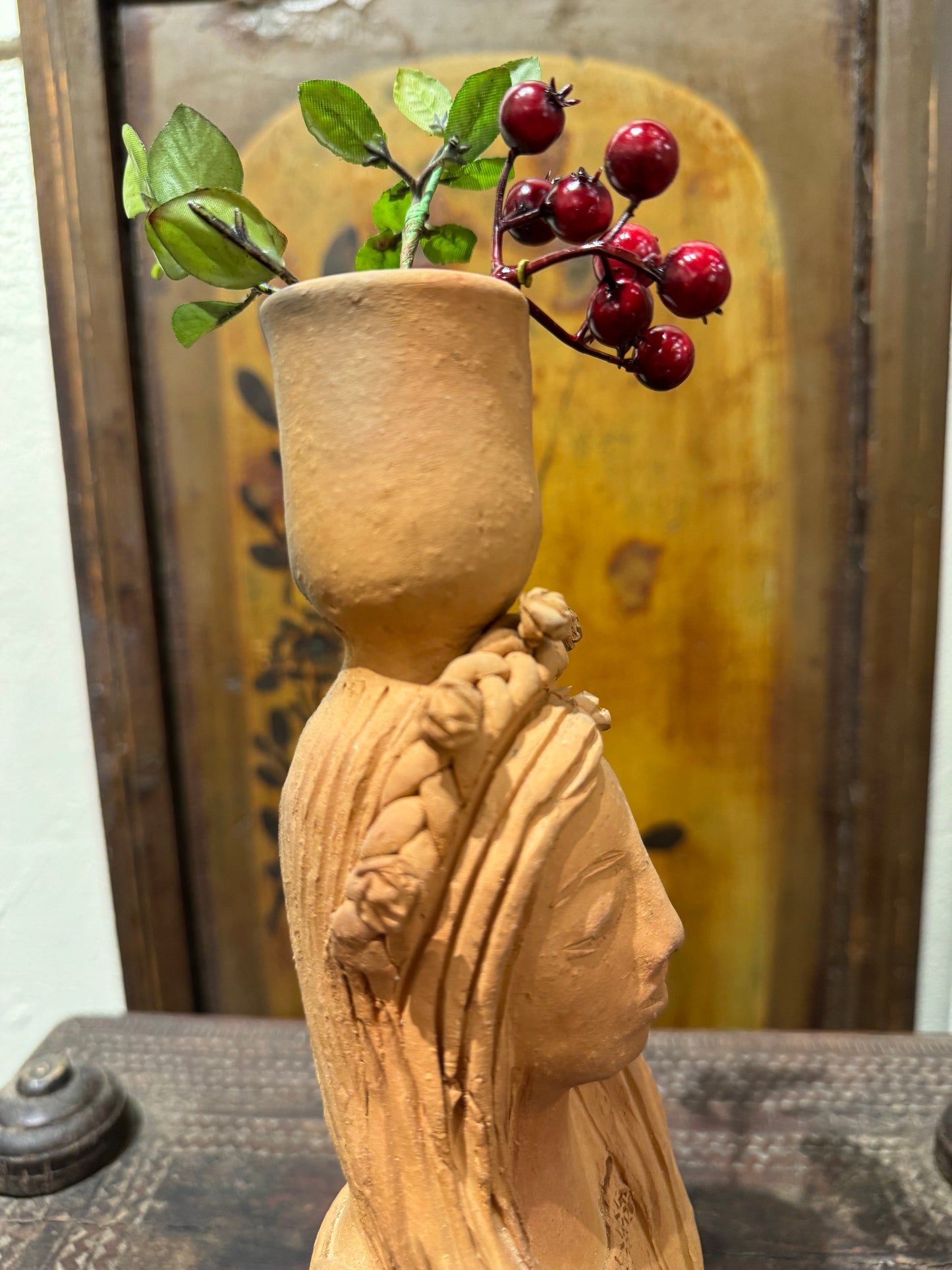 Handmade Pottery Lady Candle Holder made in San Antonio Castillo Velasco