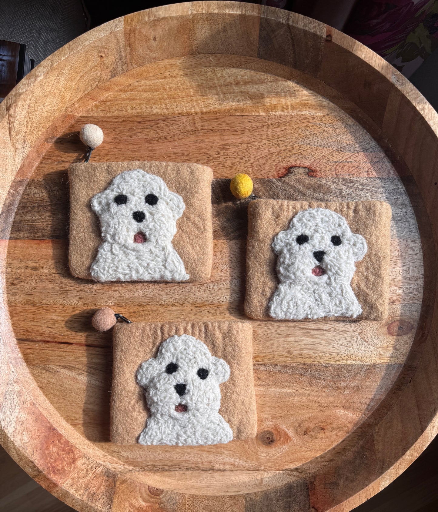 Handmade Felted Wool Dog Coin Zipper Bag