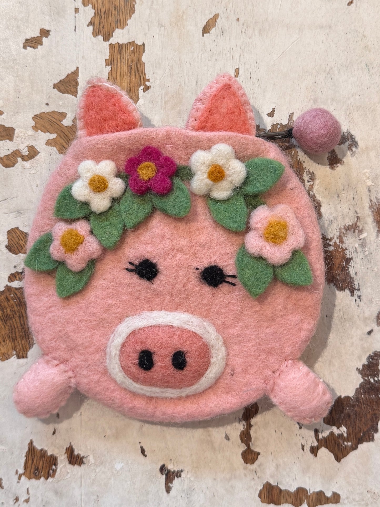 Little Piggy Handmade Wool Coin Purse