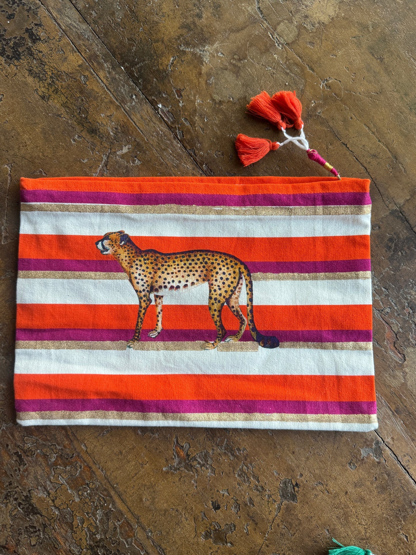 Cotton Canvas Leopard Clutch