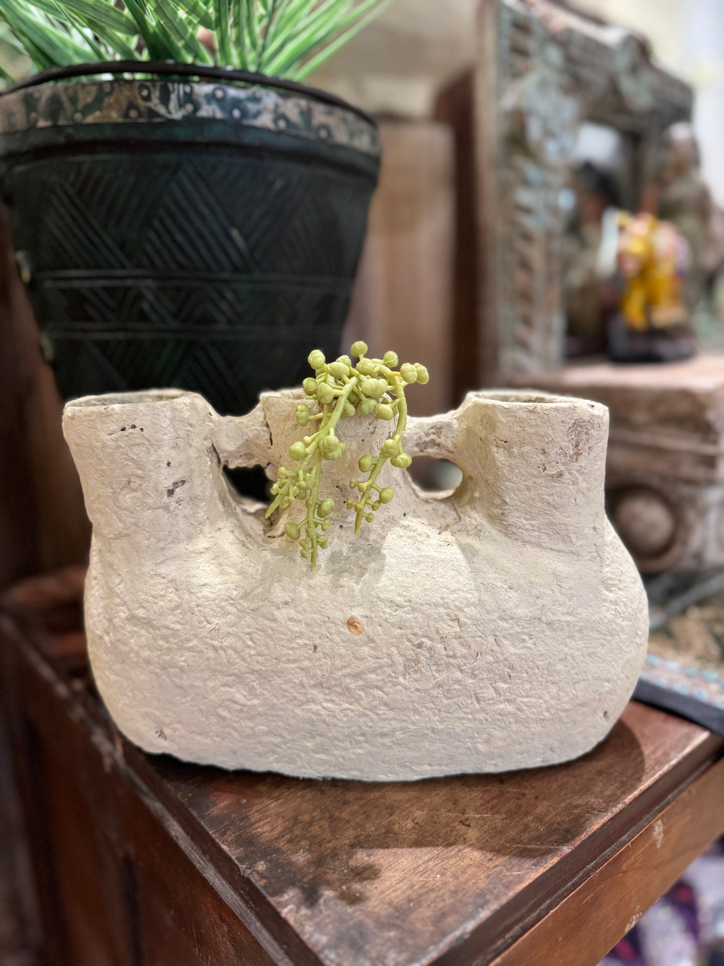 Rustic Three Hole Paper Mache Pot