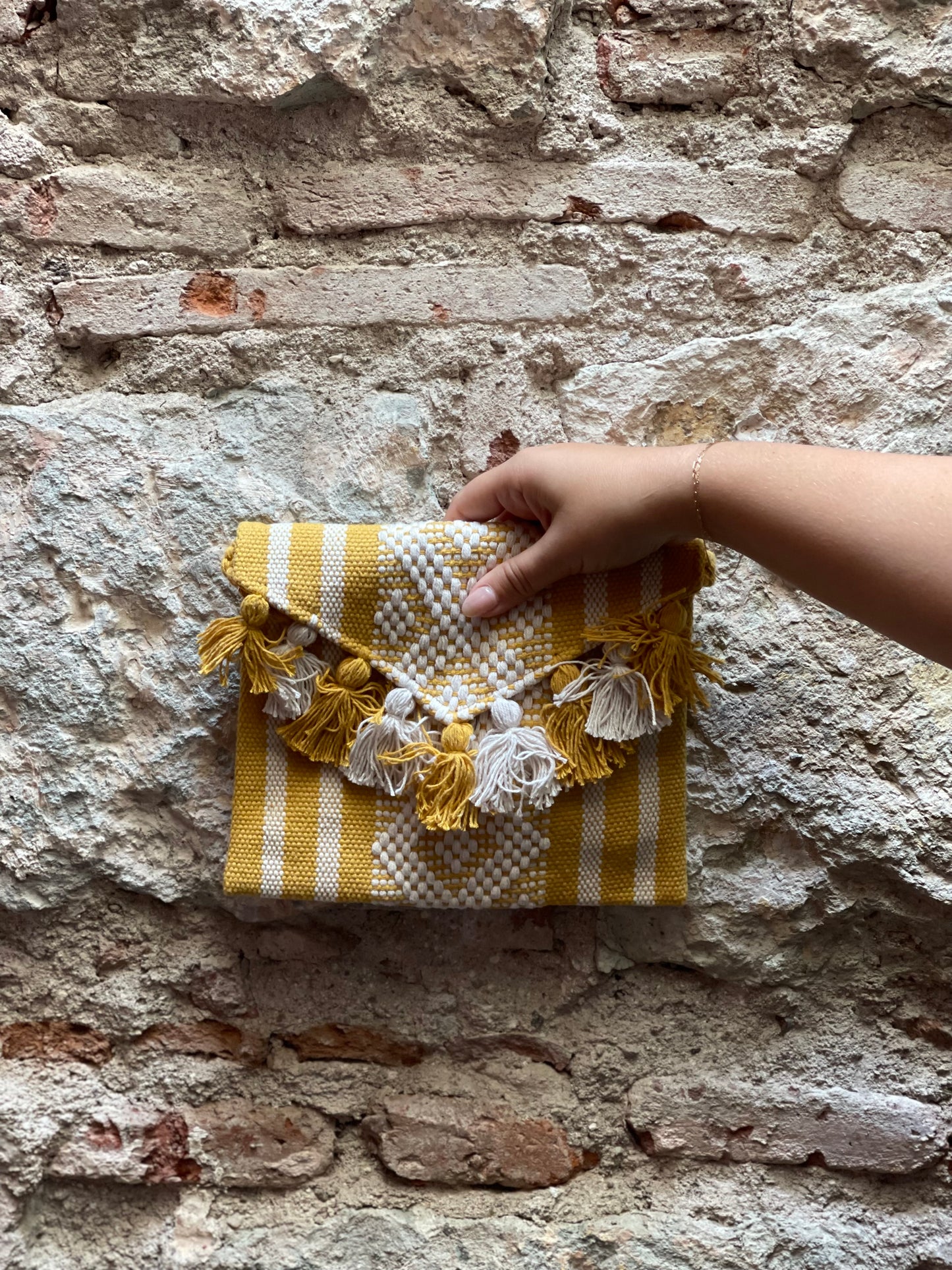 Oaxacan Handwoven Gold & White Purse