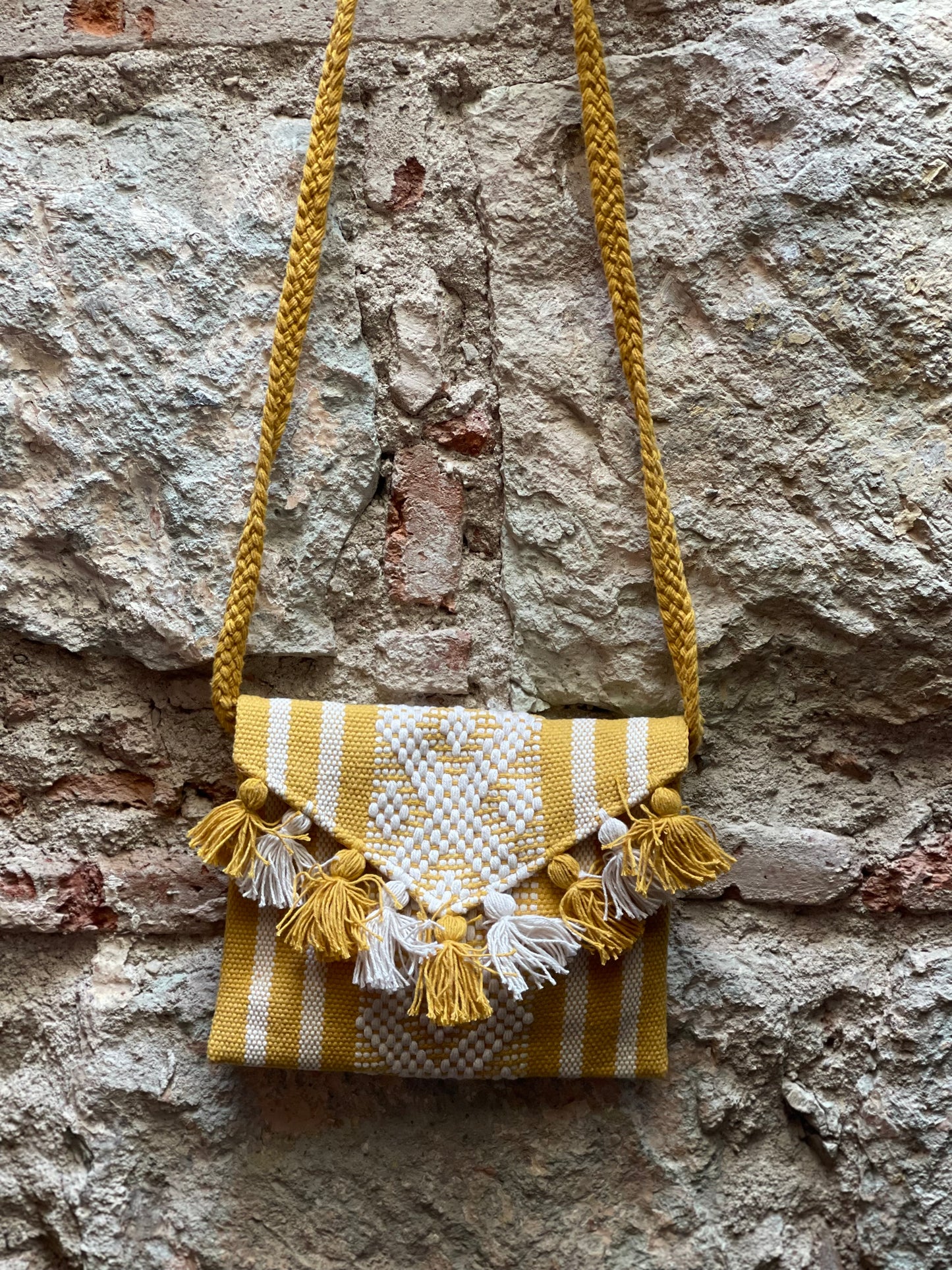 Oaxacan Handwoven Gold & White Purse