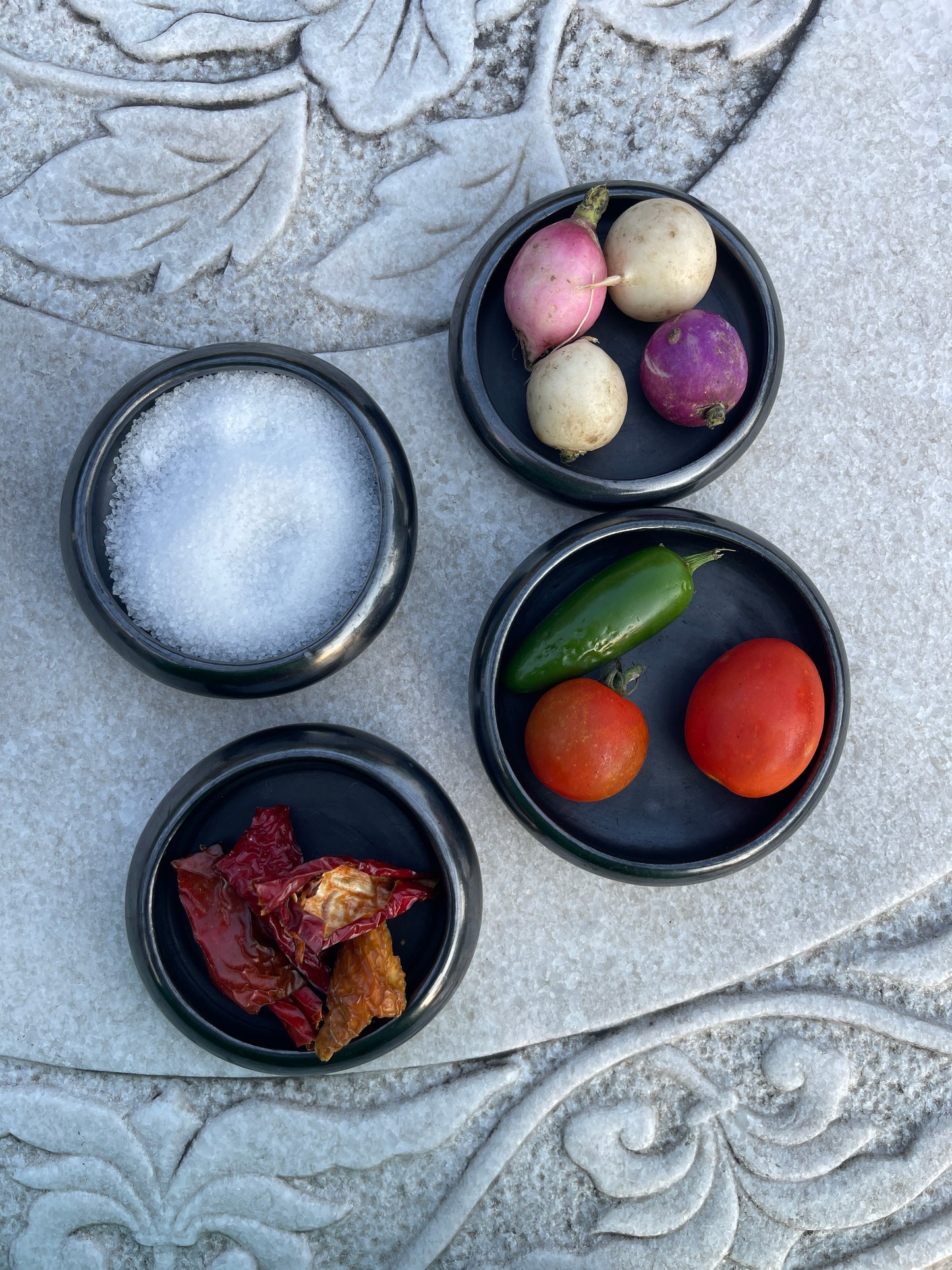 Wide Shallow Black Pottery Bowl