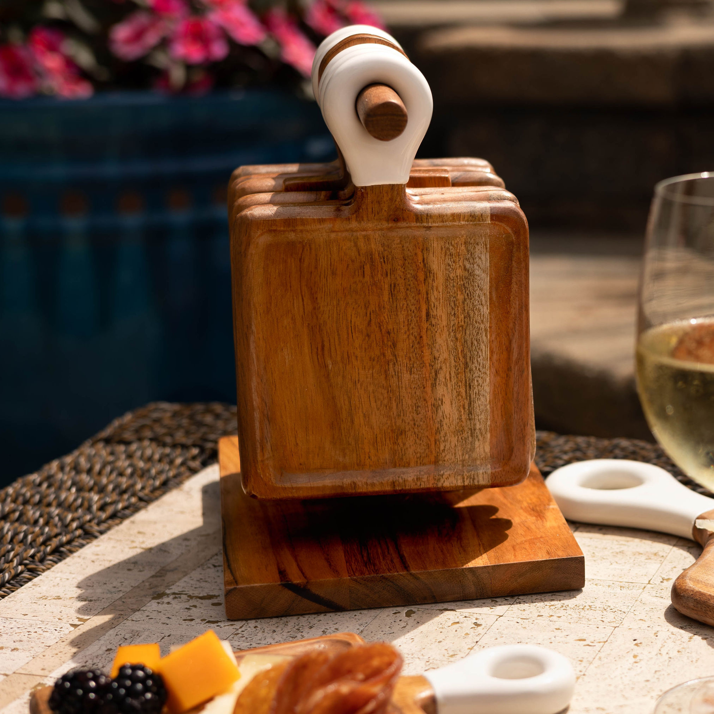 Wood + White Acacia Wood Mini Charcuterie, Set of 8