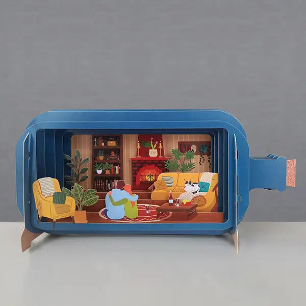 Message In A Bottle Pop Up Card Cozy Night By Fireplace