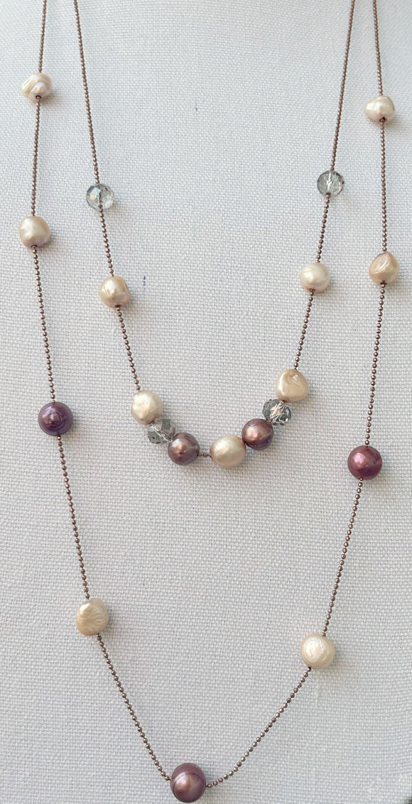 Brown & Champagne Pearl & Bronze Bead Necklace