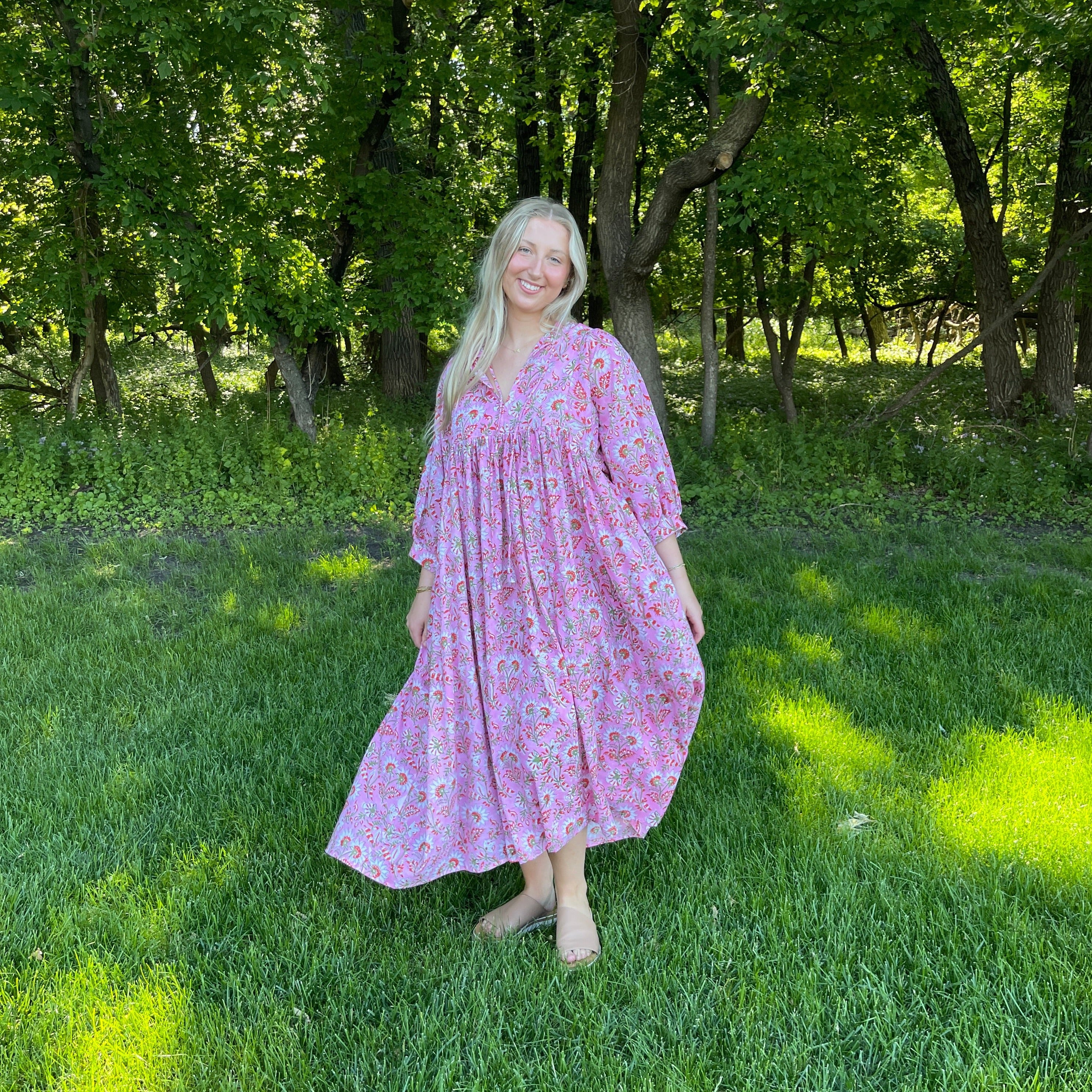 Pink Floral Cotton Maxi Dress Pink Floral Cotton Maxi Dress