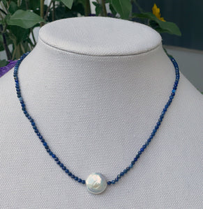 Lapis Gem Stone & Coil Pearl Necklace