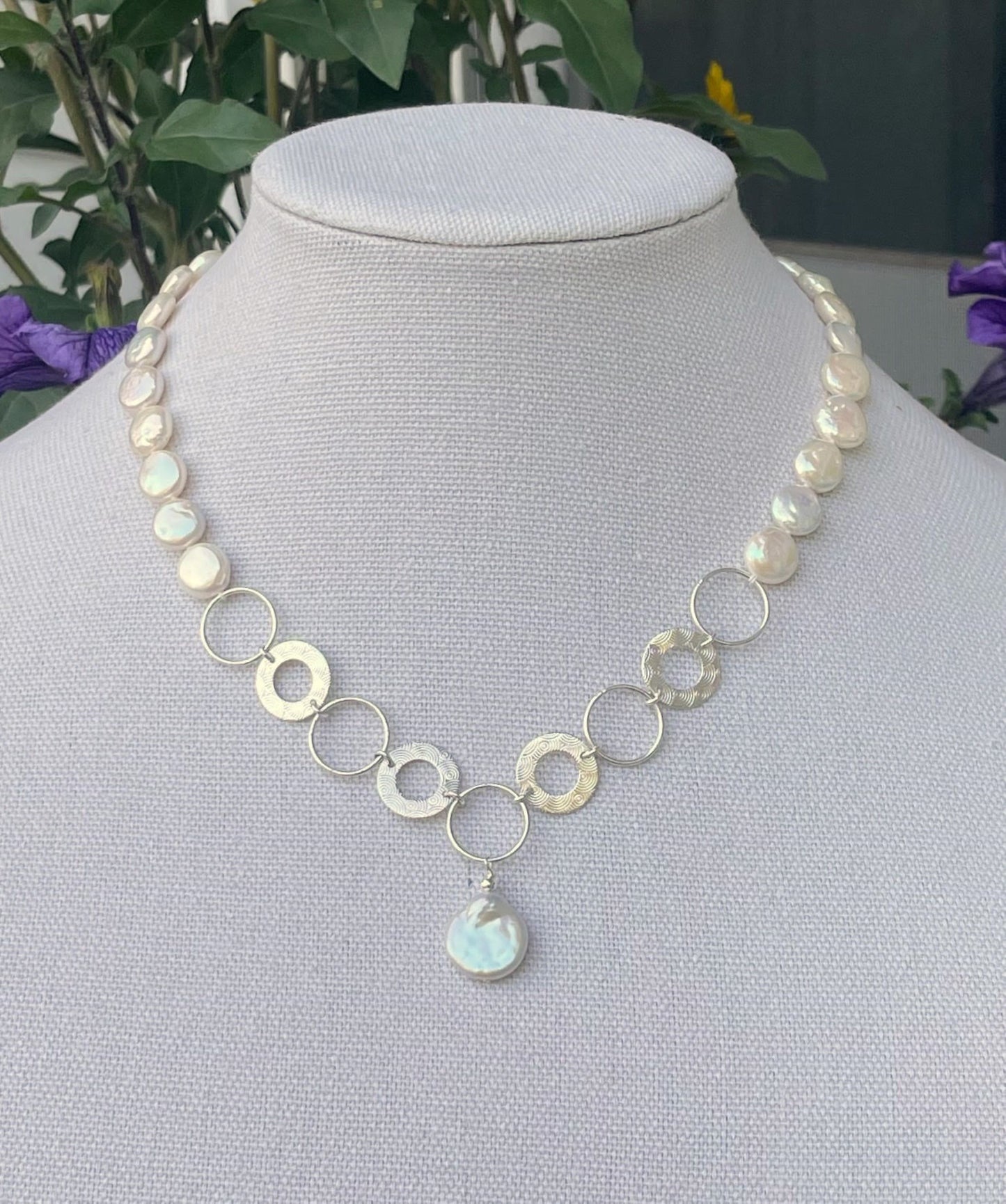 Coin Pearl & Sterling Silver Link Necklace