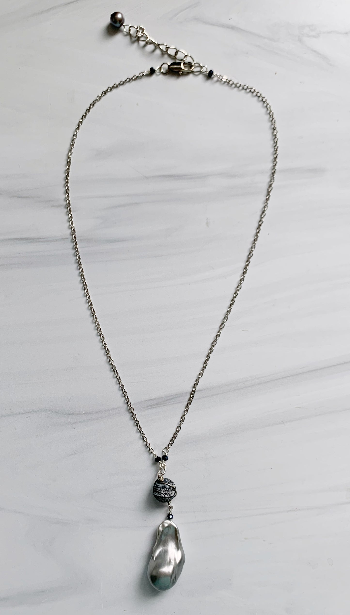 Gray Pearl Drop Necklace