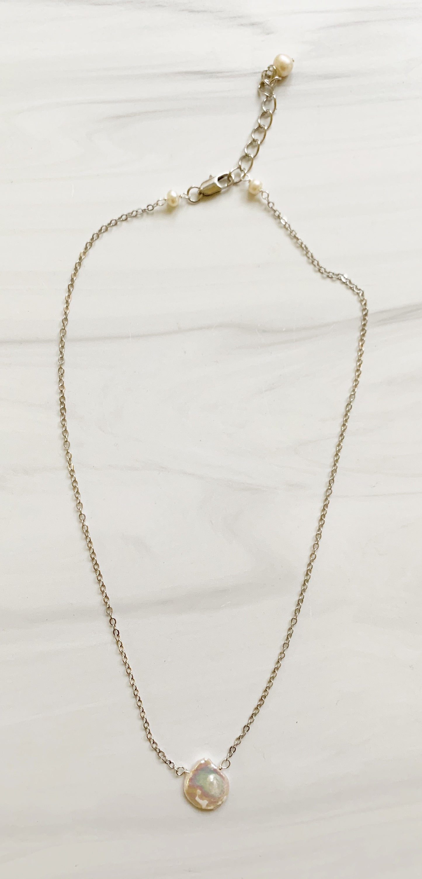 White Pearl & Silver Chain Necklace