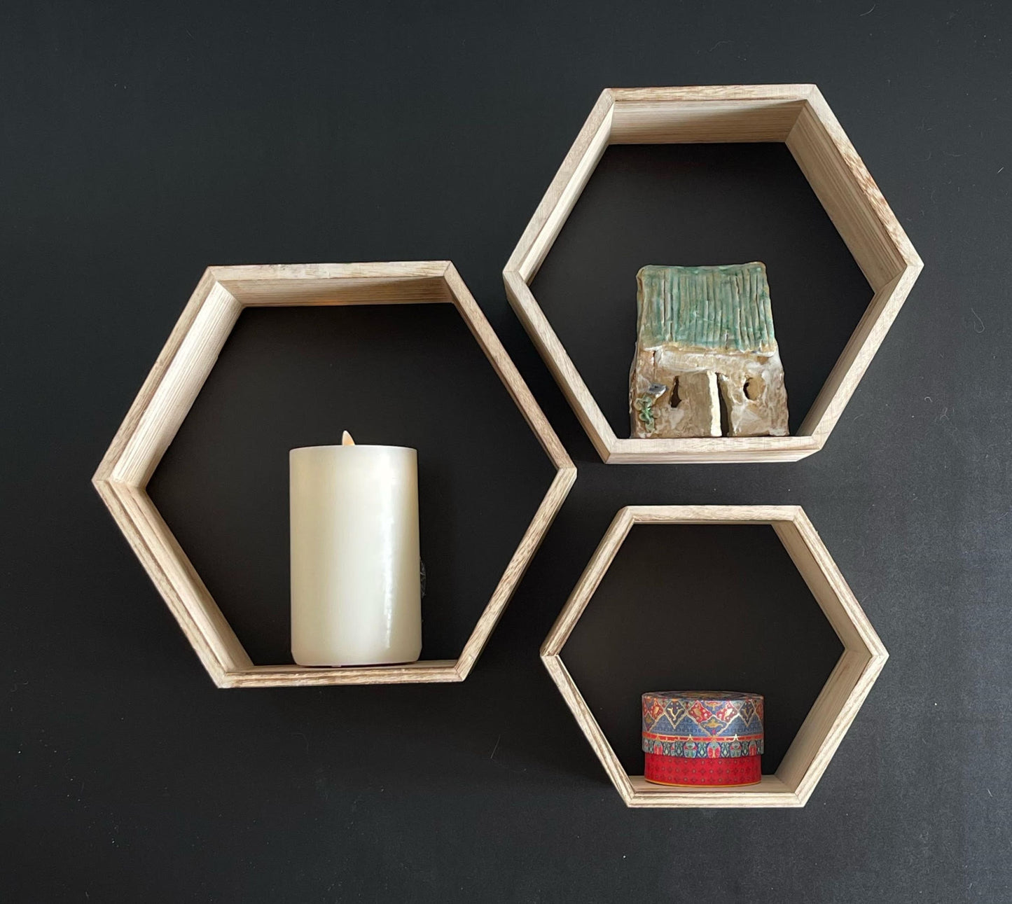 Hexagon Wooden Honeycomb Floating Shelves Set of 3