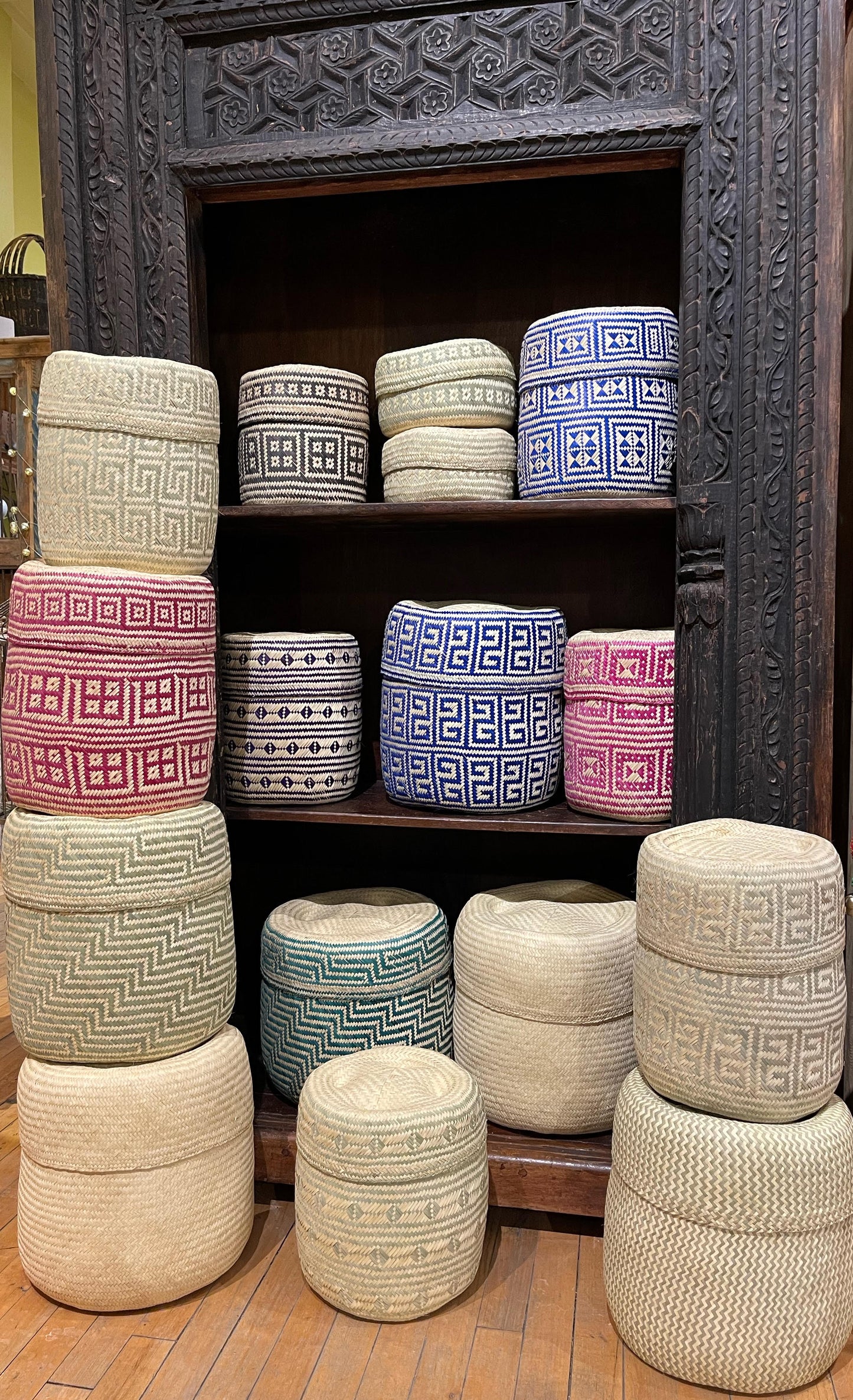 Oaxacan Handwoven Basket Pink Large