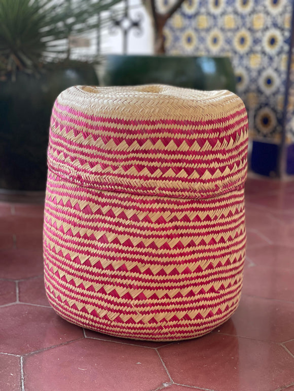 Oaxacan Handwoven Basket Natural/Pink XL