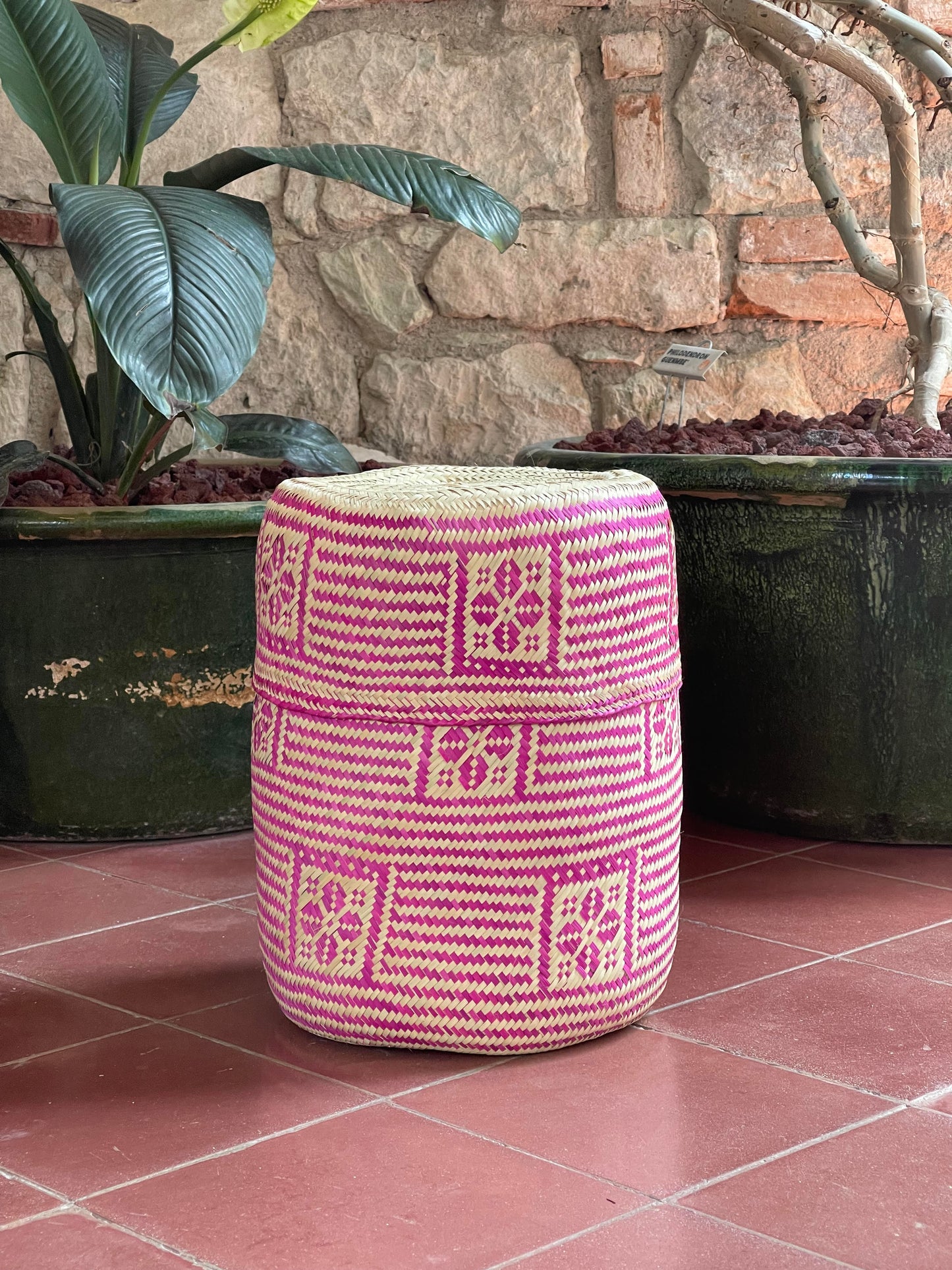 Handwoven Oaxacan Basket Large Pink