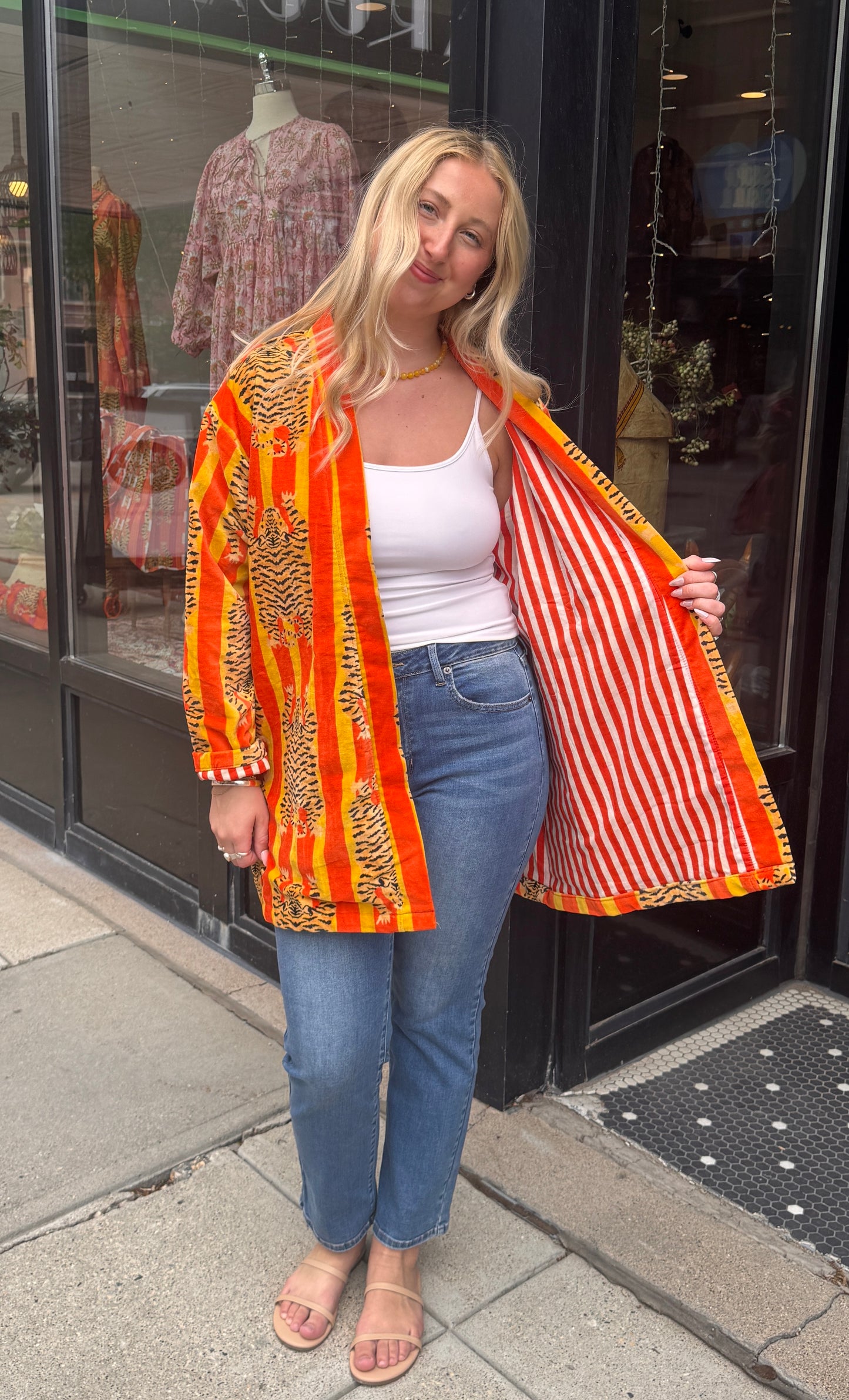 Free Size Velvet Orange & Yellow Tiger Stripe Jacket