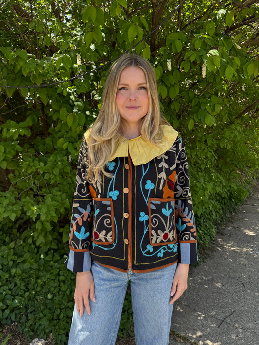 Embroidered Yellow Ruffle Jacket