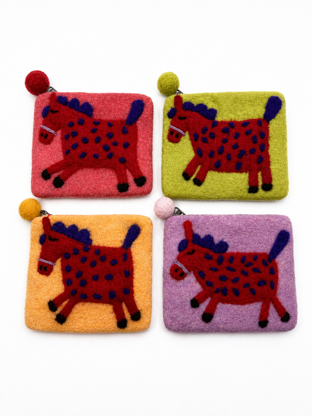 Handmade Felted Wool Spotted Horse Coin Purse