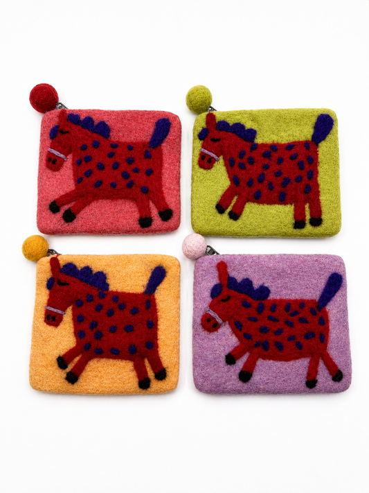 Handmade Felted Wool Spotted Horse Coin Purse