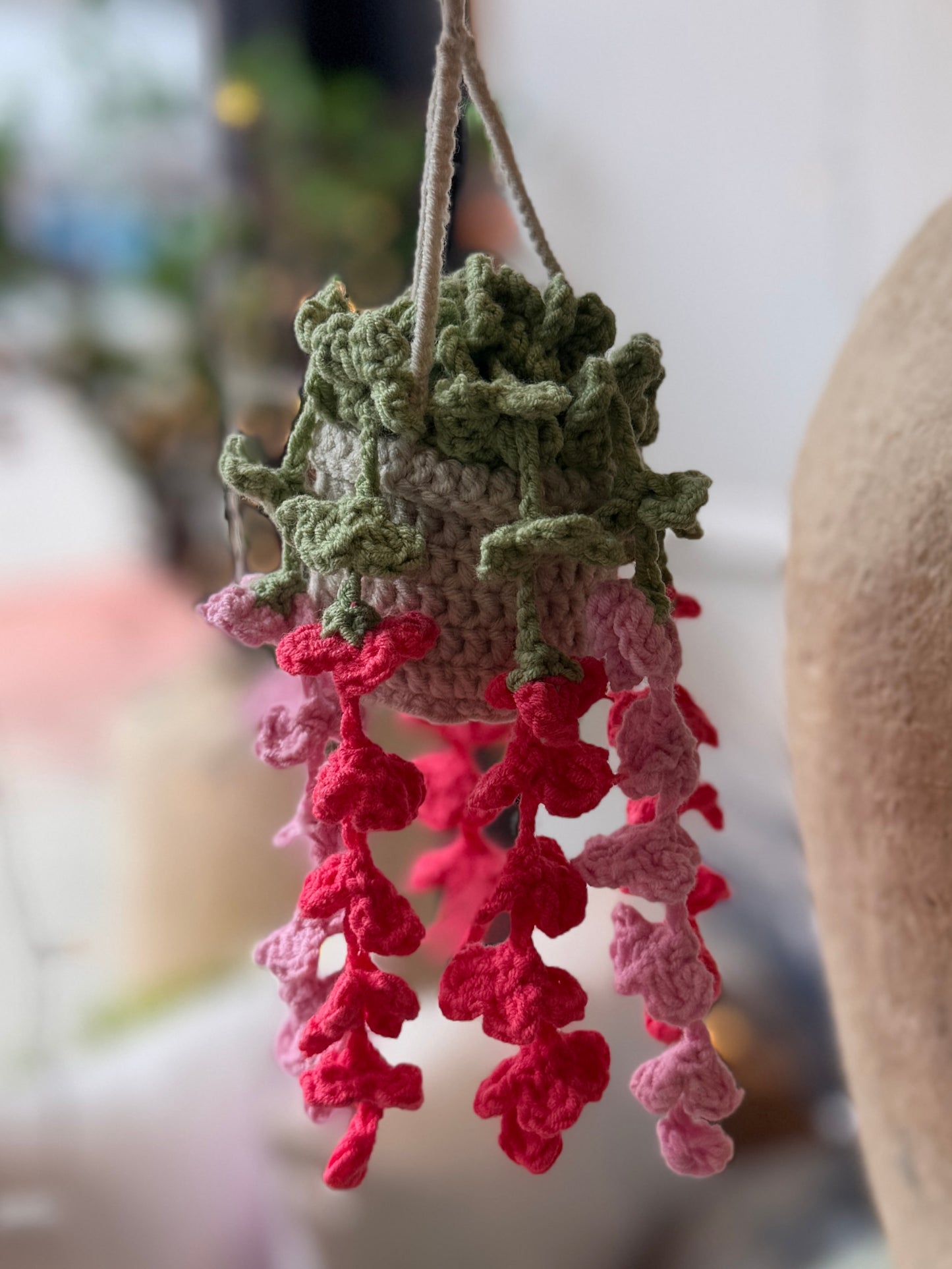 Hand Crocheted Pink Wisteria Hanging Basket