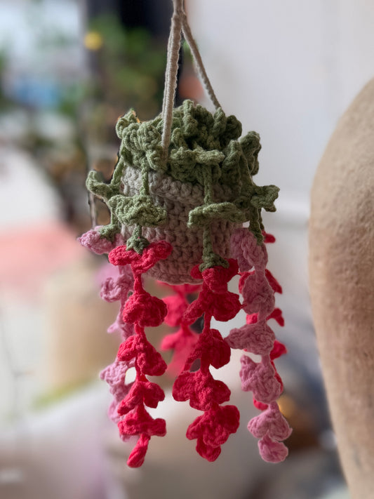 Hand Crocheted Pink Wisteria Hanging Basket