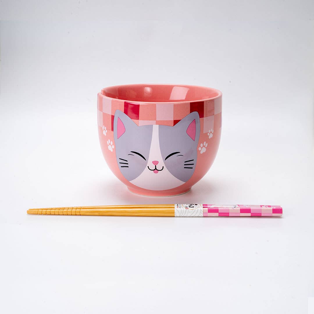 18oz 5"D Donburi Bowl With Chopsticks Set Neko Friends Pink