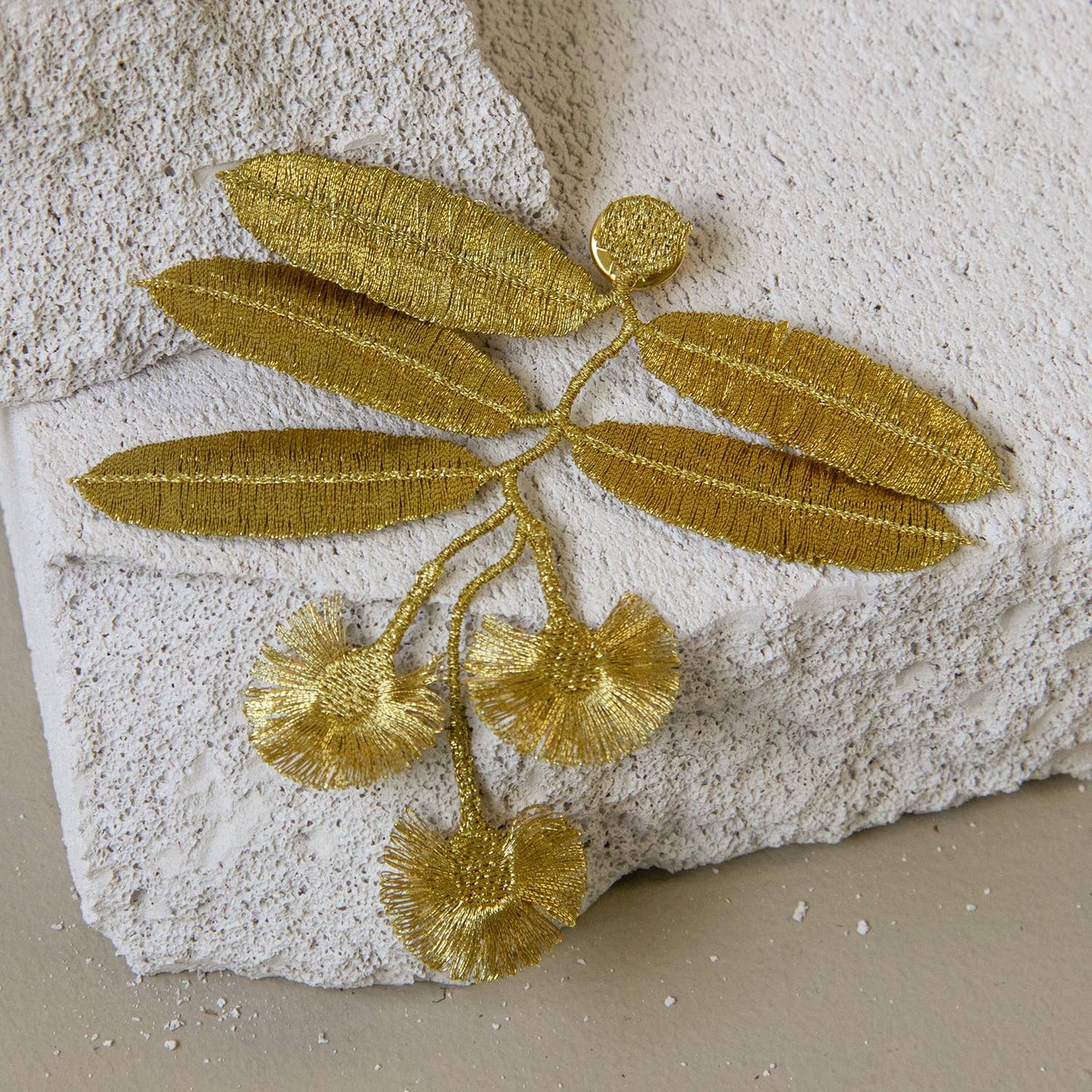 Eucalyptus flowers embroidered brooch