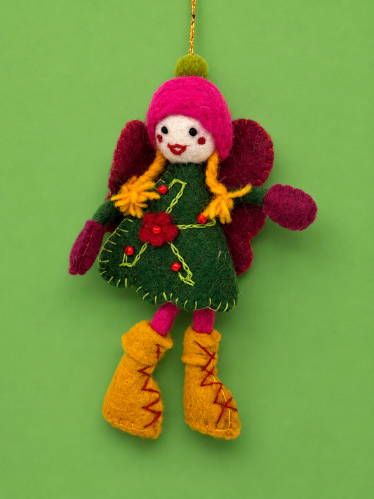 Handmade Felted Wool Floral Dress Doll