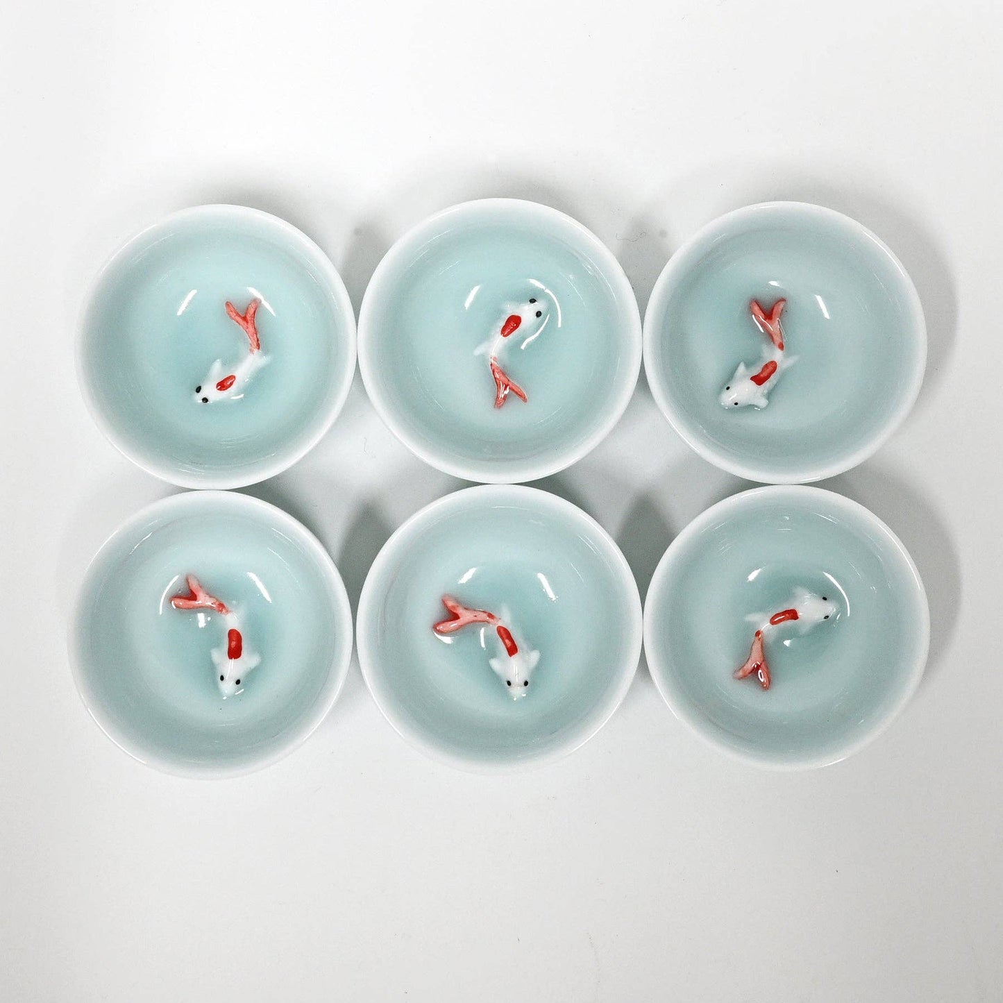 2.5"D Koi Fish Kung Fu Tea Cups 6 Piece Set Sky Blue (1/60)