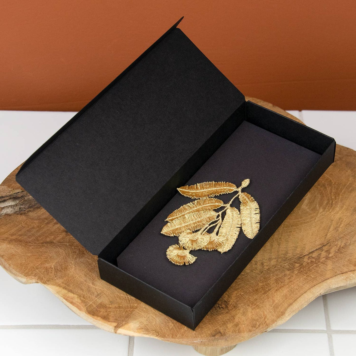 Eucalyptus flowers embroidered brooch