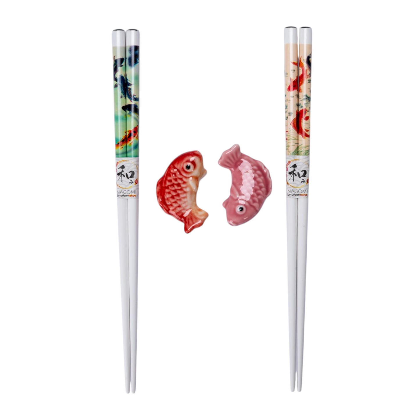 Japanese Koi Fish 2 Pair Chopsticks and Rests Set