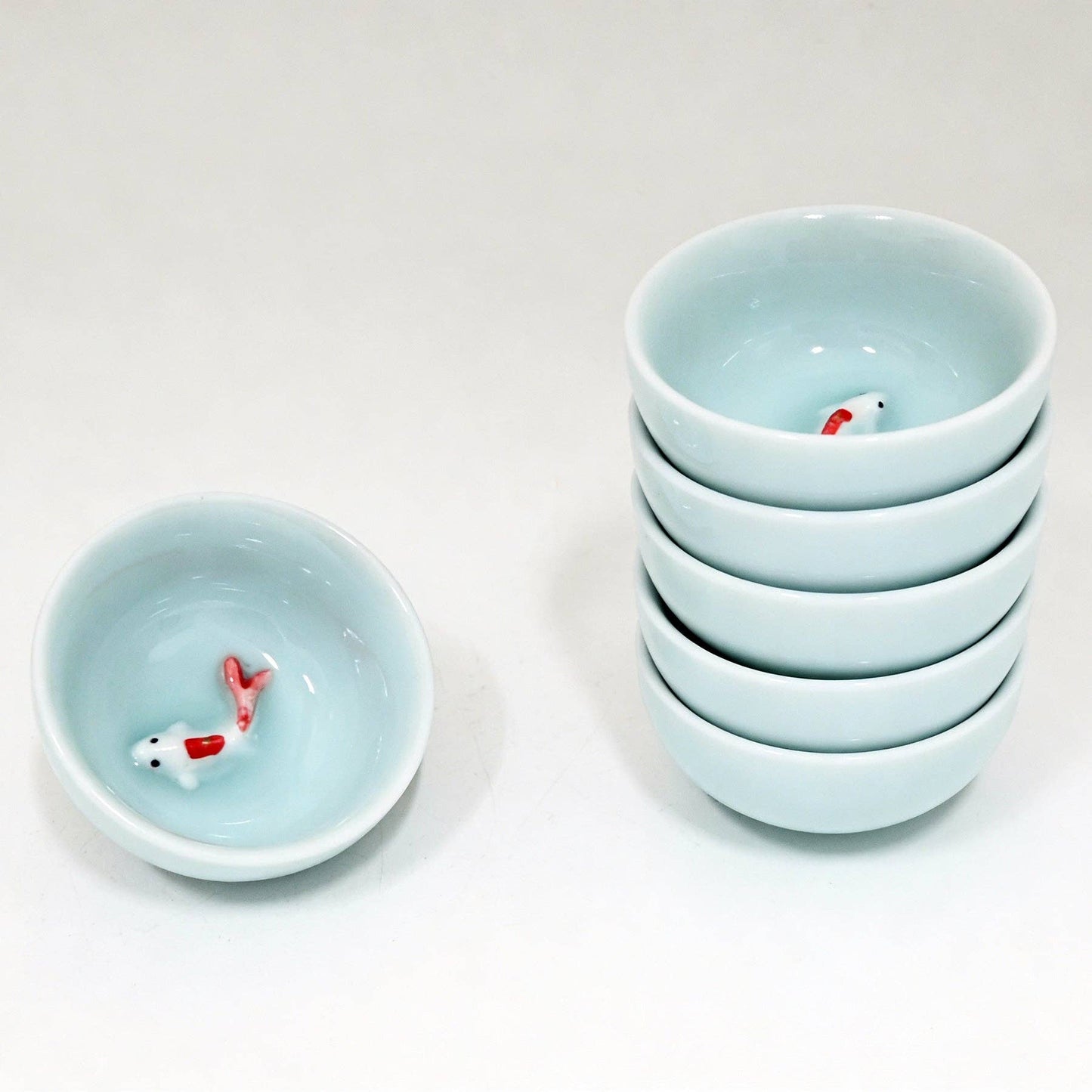 2.5"D Koi Fish Kung Fu Tea Cups 6 Piece Set Sky Blue (1/60)
