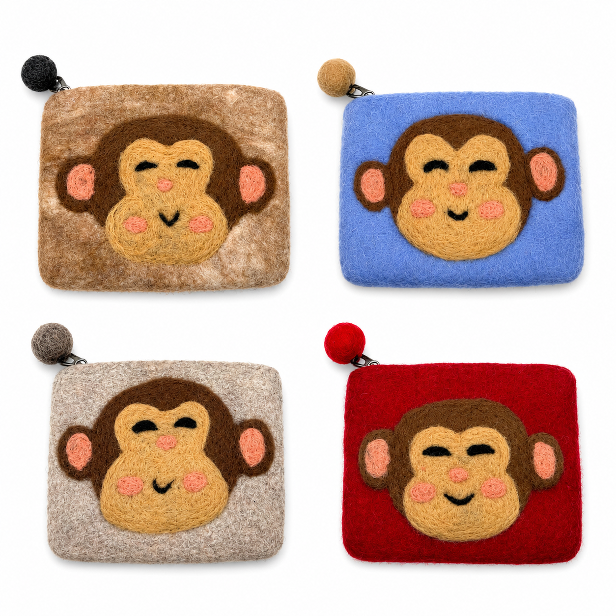 Handmade Felted Wool Monkey Coin Purse