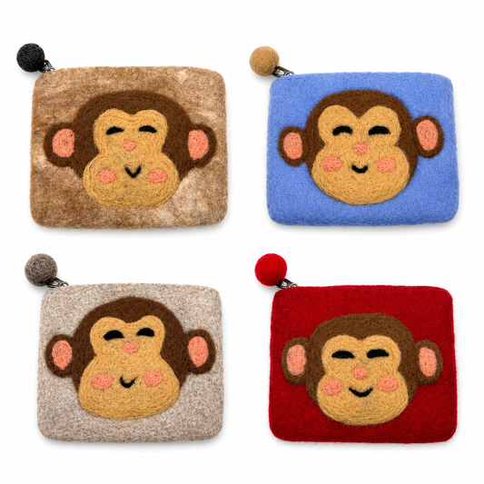 Handmade Felted Wool Monkey Coin Purse