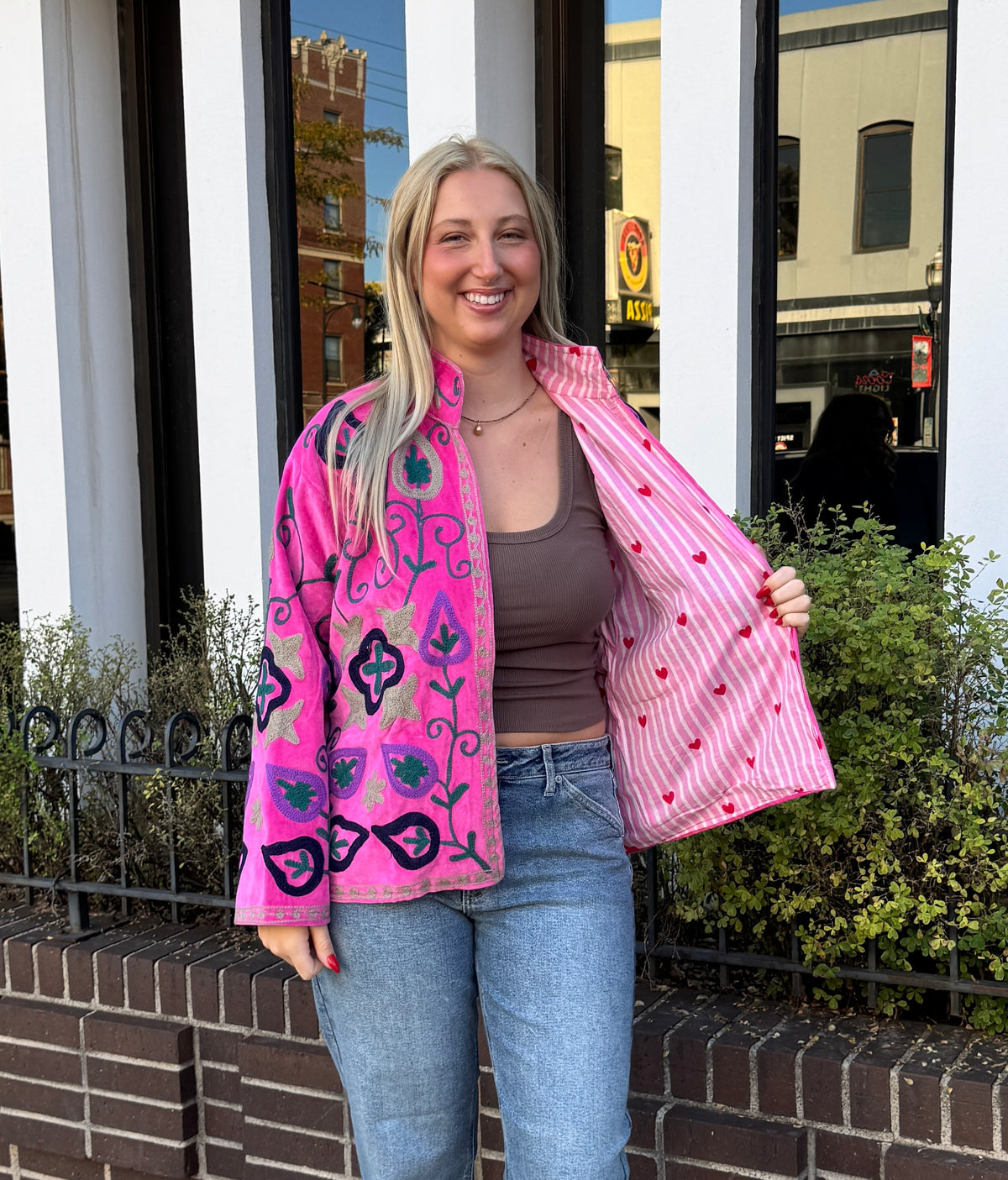 Hot Pink Velvet Embroidered Suzani Jacket Free Size