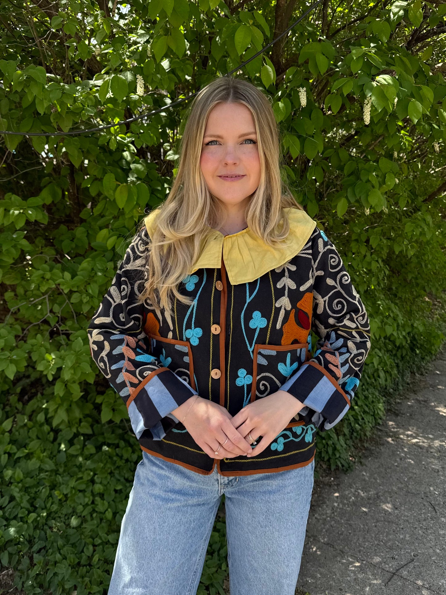 Embroidered Yellow Ruffle Jacket