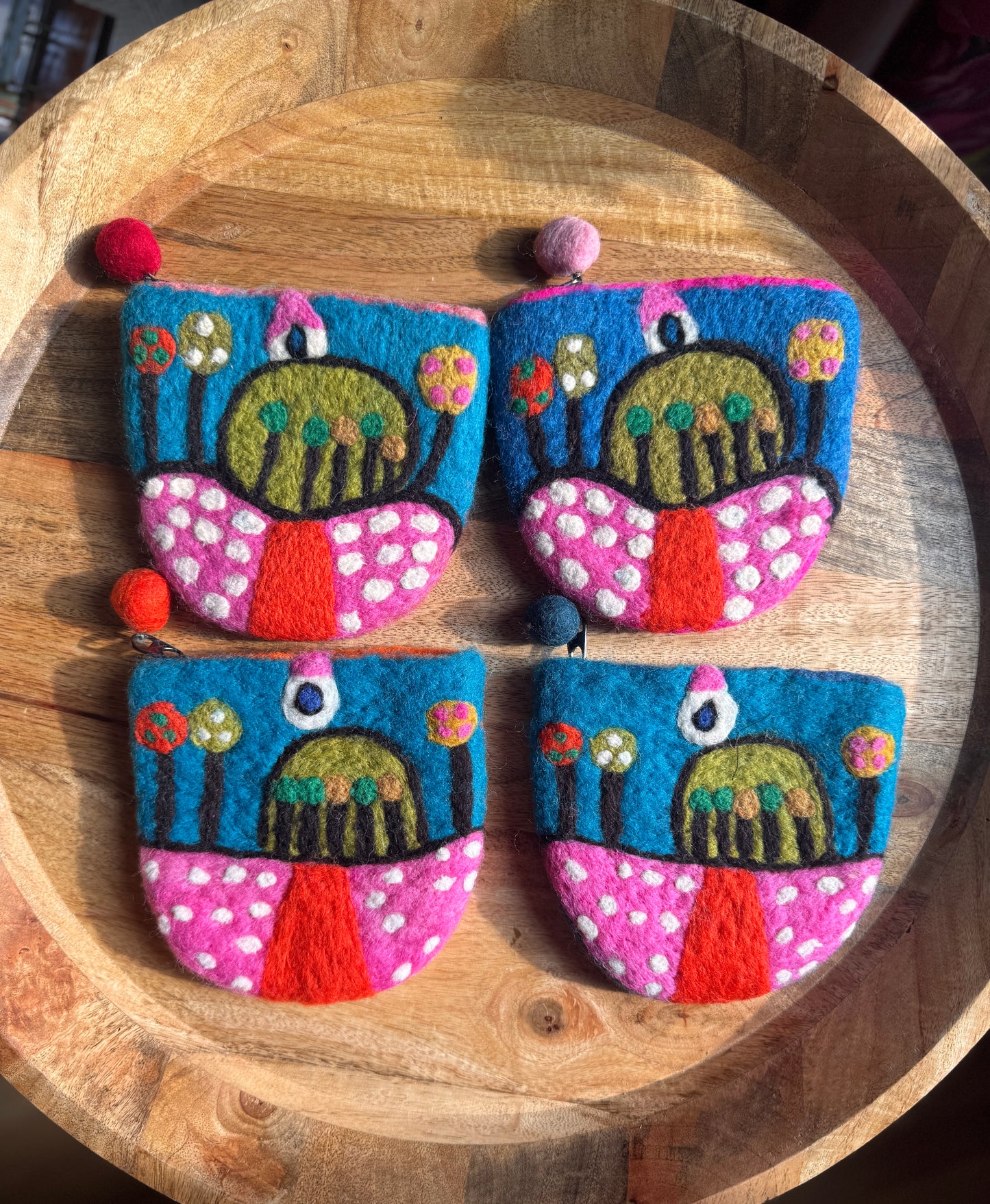 Handmade Felted Wood House On A Hill Coin Purse